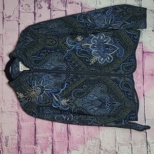 VINTAGE COLDWATER CREEK BLUE CELESTIAL BOHO TAPESTRY EMBROIDERED JACKET PXL